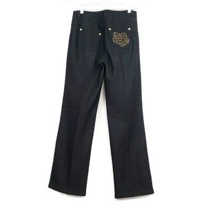ST. JOHN BLACK JEANS with Gold Rose Pocket Size 4 (Please see measurements)